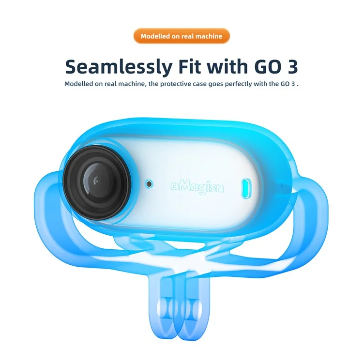 AMAGISN Shock Absorption Action Camera Silicone Case for Insta360 Go 3S - Black / Horizontal