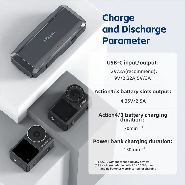 AMAGISN 7710mAh Быстрая зарядка Power Bank для DJI Osmo Action 4 / 3 Action Camera Accessories