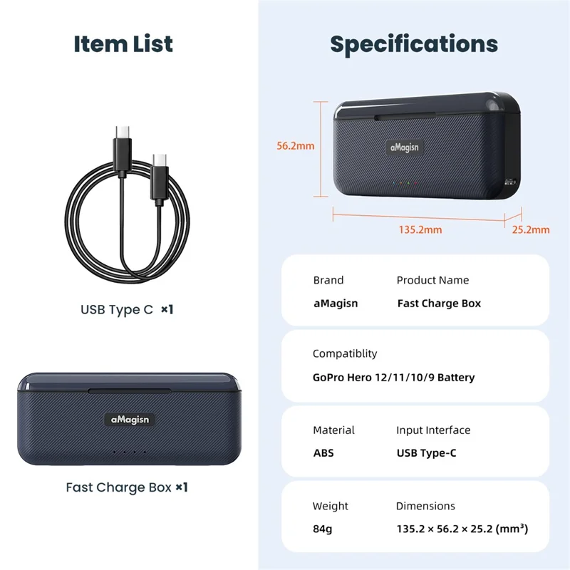 AMAGISN Charging Case for GoPro Hero 12 / 11 / 10 / 9 Action Camera Battery Charger Storage Box