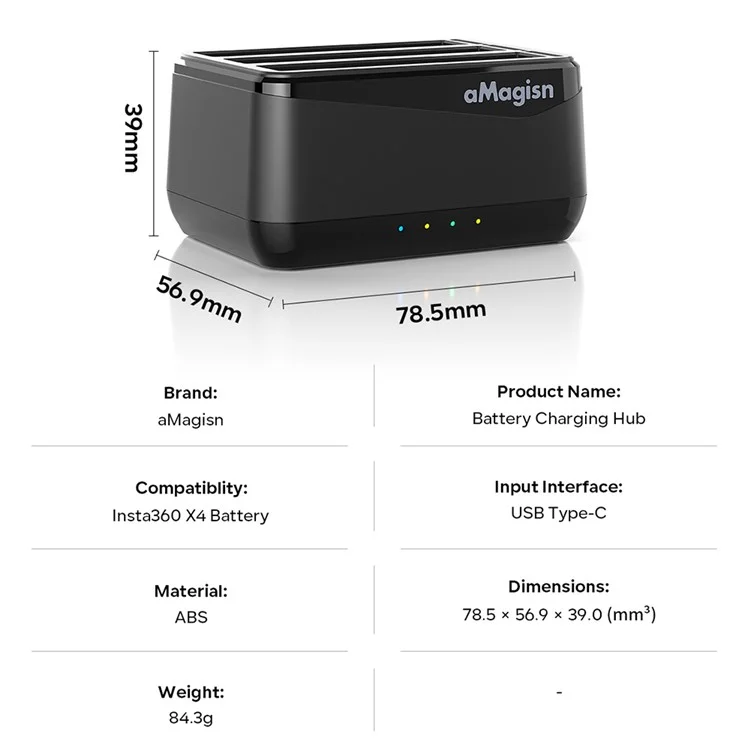 AMAGISN For Insta360 X4 Sports Camera 3-Slot Battery Charging Hub Memory Card Storage Case (No Battery)