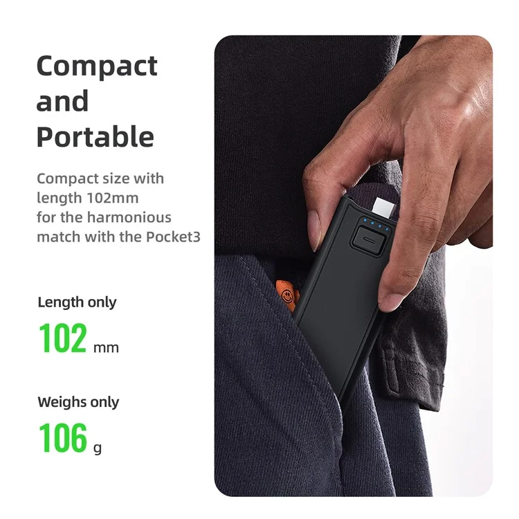 AMAGISN Pour DJI Osmo Pocket 3 Batterie Poignée 4500mAh Power Stick avec 1/4 Pouce Port de Montage