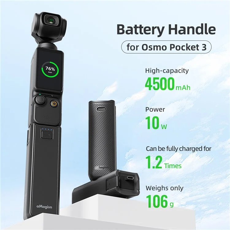 AMAGISN Pour DJI Osmo Pocket 3 Batterie Poignée 4500mAh Power Stick avec 1/4 Pouce Port de Montage