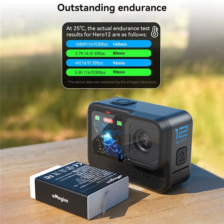 AMAGISN per GoPro Hero 12 / 11 / 10 / 9 Telecamere sportive 3.85V 1800mAh Batteria ricaricabile Li-Ion