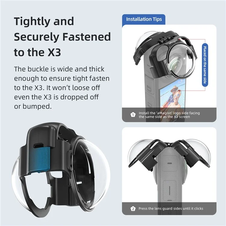Amagisn Für Insta360 X3 Glass-anti-fog-objektiv-schutzschutz Mit Silikonlinsenkappe, Kamerafall