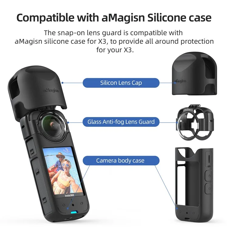 Amagisn Für Insta360 X3 Glass-anti-fog-objektiv-schutzschutz Mit Silikonlinsenkappe, Kamerafall