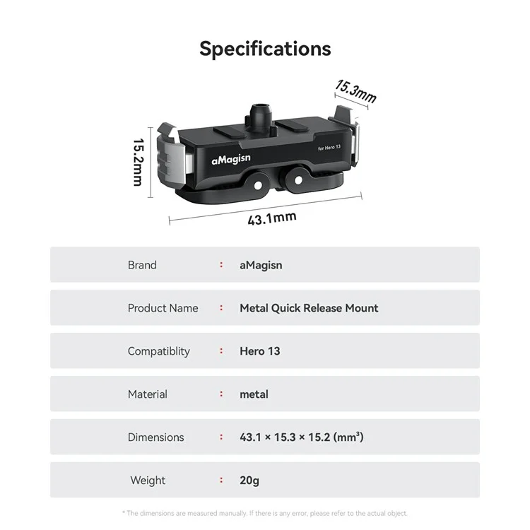 Amagisn Für GoPro Hero 13 Magnetic Metall Schnellfreisetzungsmontage Dual Interface Adapter Basiszubehör