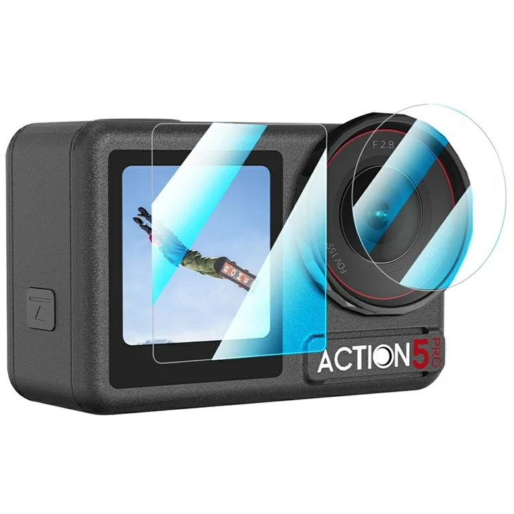 BRDRC 2 Set Temperred Glass Film Pour DJI Osmo Action 5 Pro 0,4 mm Protecteur D'écran + Protecteur D'objectif