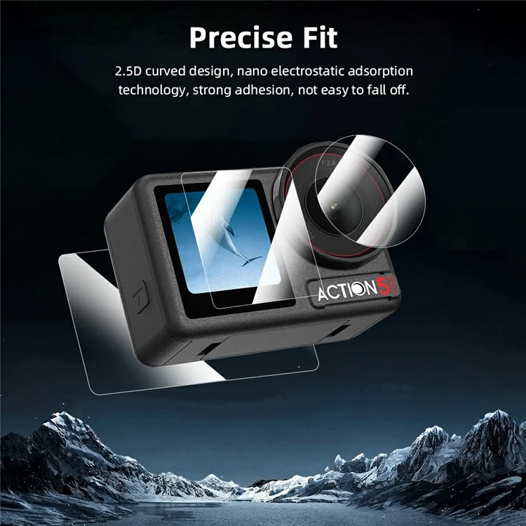 BRDRC 2 Set Temperred Glass Film Pour DJI Osmo Action 5 Pro 0,4 mm Protecteur D'écran + Protecteur D'objectif