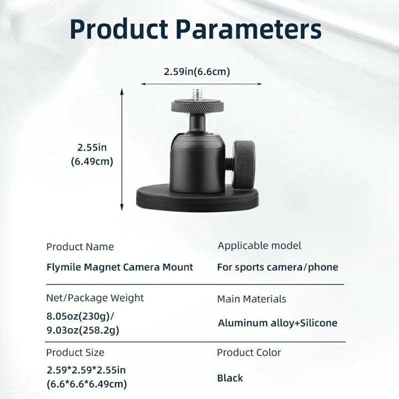 BRDRC Magnetic Camera Mount 360-Degree Rotation Ball Head - Black