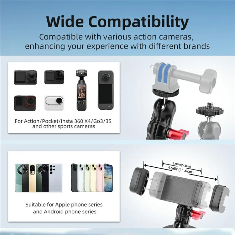 FLYMILE Action Camera Magnetic Mount Dual Ball Head Camera Stand Holder