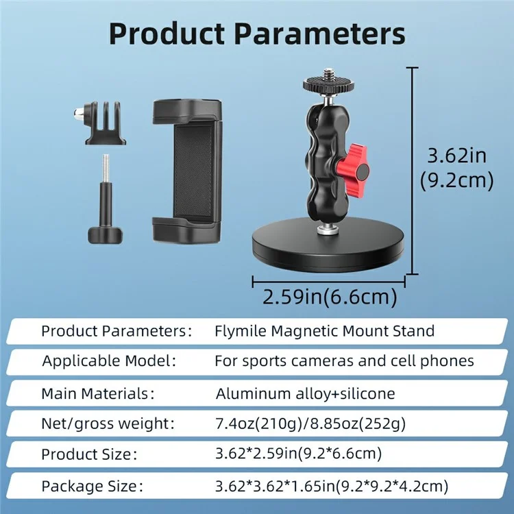 FLYMILE Action Camera Magnetic Mount Dual Ball Head Camera Stand Holder