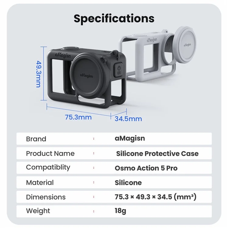 AMAGISN Silicone Protective Case for DJI Osmo Action 5 Pro Sports Camera Accessory - Black