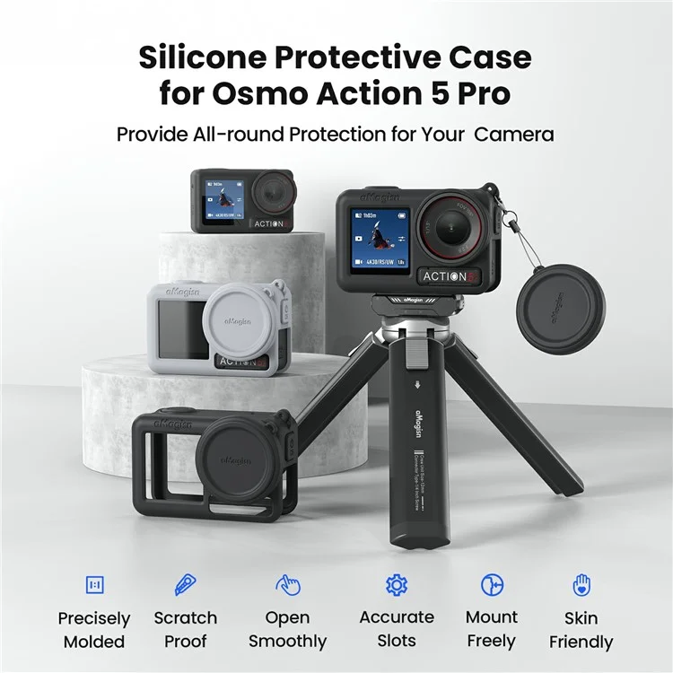 AMAGISN Silicone Protective Case for DJI Osmo Action 5 Pro Sports Camera Accessory - Black