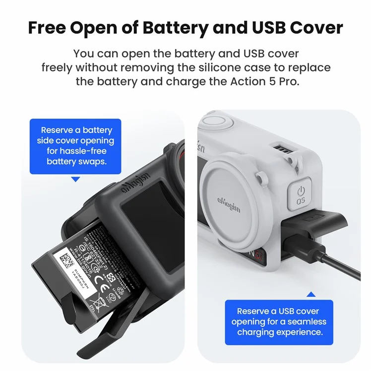 AMAGISN Silicone Protective Case for DJI Osmo Action 5 Pro Sports Camera Accessory - Black