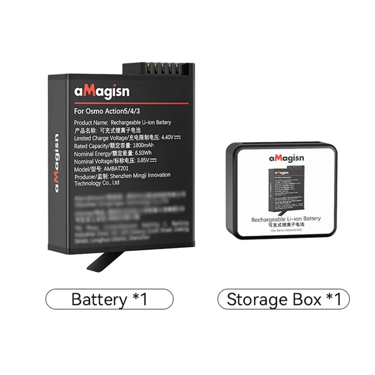 AMAGISN pour DJI Osmo Action 4 / 3 Batterie de remplacement basse température 1800mAh Batterie de caméra