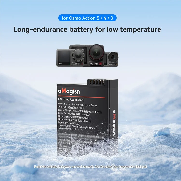 AMAGISN pour DJI Osmo Action 4 / 3 Batterie de remplacement basse température 1800mAh Batterie de caméra