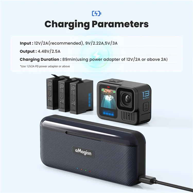 AMAGISN per GoPro Hero 13 Custodia di ricarica ABS+Silicone Action Camera Batteria Caricabatterie Scatola di Archiviazione
