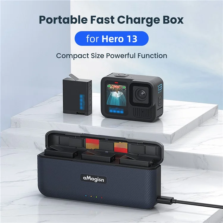 AMAGISN per GoPro Hero 13 Custodia di ricarica ABS+Silicone Action Camera Batteria Caricabatterie Scatola di Archiviazione