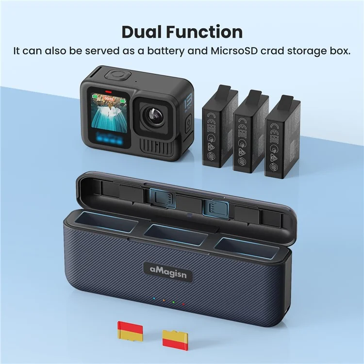 AMAGISN per GoPro Hero 13 Custodia di ricarica ABS+Silicone Action Camera Batteria Caricabatterie Scatola di Archiviazione