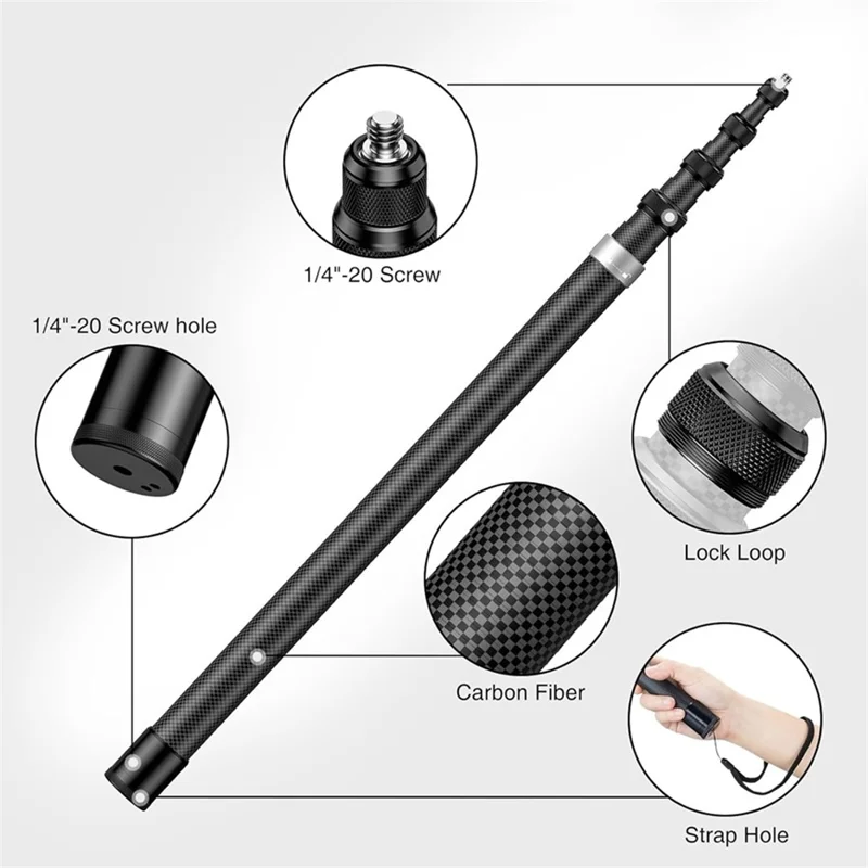 Palo de extensión ajustable de fibra de carbono ultra ligero + aleación de aluminio de 3m para cámara de acción