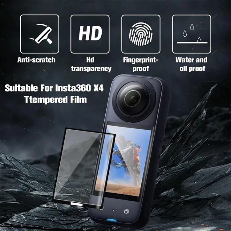For Insta360 X4 2Pcs Tempered Glass Camera Screen Protector + 2Pcs Lens Guard