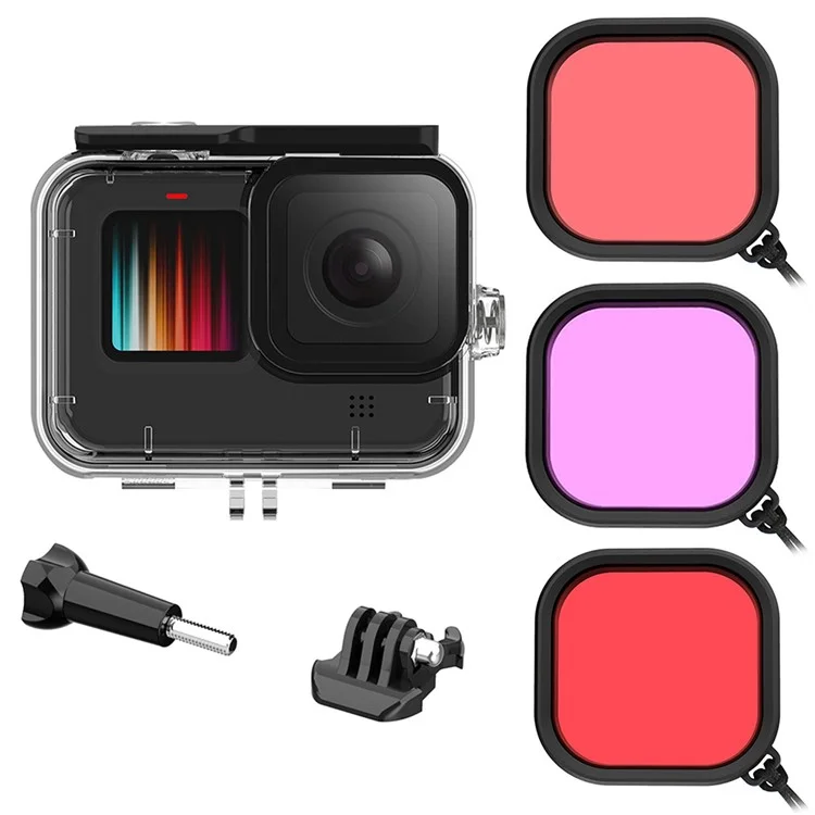 Для GoPro Hero 12 / 11 / 10 / 9 Противоударный водонепроницаемый чехол для подводной съемки на глубине до 45 м с 3 фильтрами