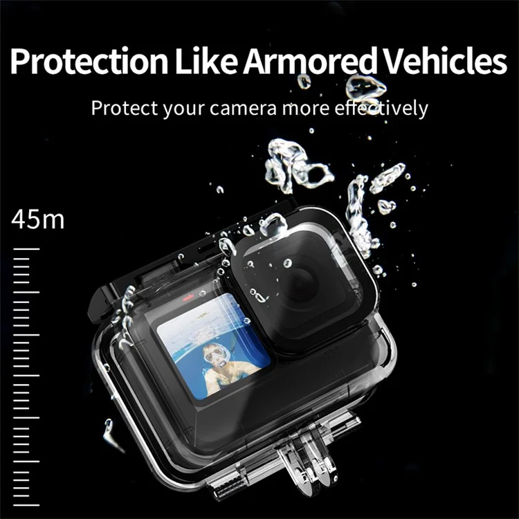 Для GoPro Hero 12 / 11 / 10 / 9 Противоударный водонепроницаемый чехол для подводной съемки на глубине до 45 м с 3 фильтрами