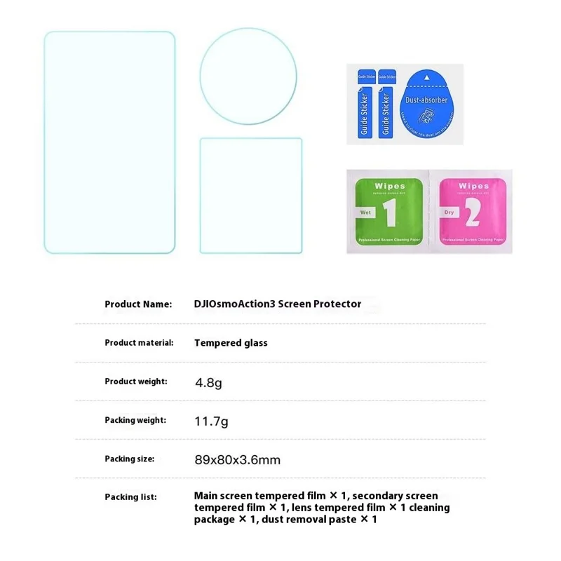 DA3A1130 Screen Protector Set for DJI Osmo Action 3 HD Tempered Glass Film Sports Camera Accessories