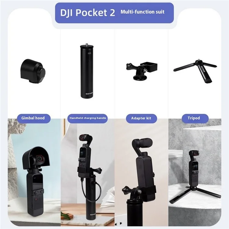 Kit d'expansion de chargeur QISYKER OPA30410 pour DJI Pocket 2 / Osmo Pocket avec prise de charge de 6000 mAh, trépied et pare-soleil.
