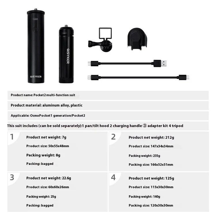Kit d'expansion de chargeur QISYKER OPA30410 pour DJI Pocket 2 / Osmo Pocket avec prise de charge de 6000 mAh, trépied et pare-soleil.