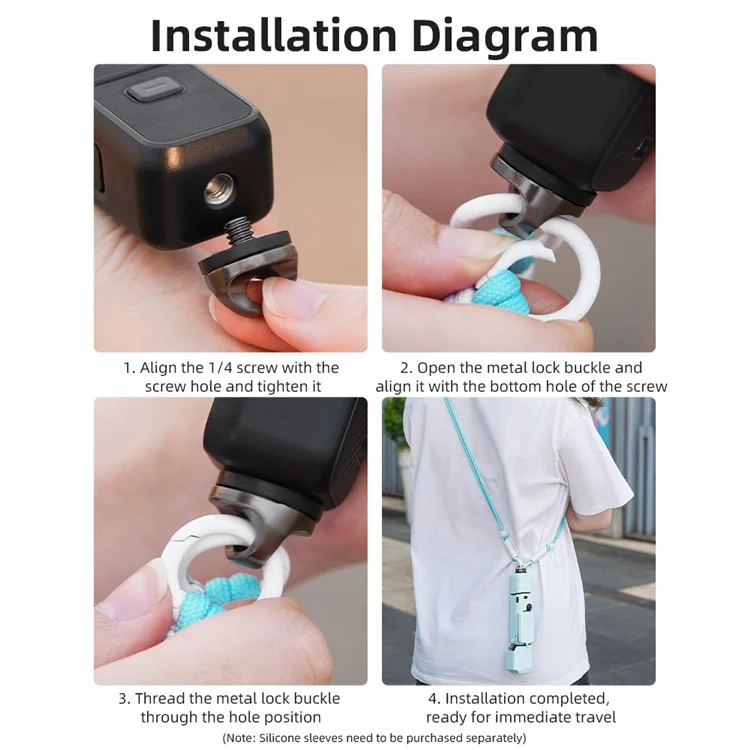 Correa cruzada BRDRC para la cámara DJI Osmo Pocket 3 - Cuerda colgante de nailon para el cuello - Dopamina