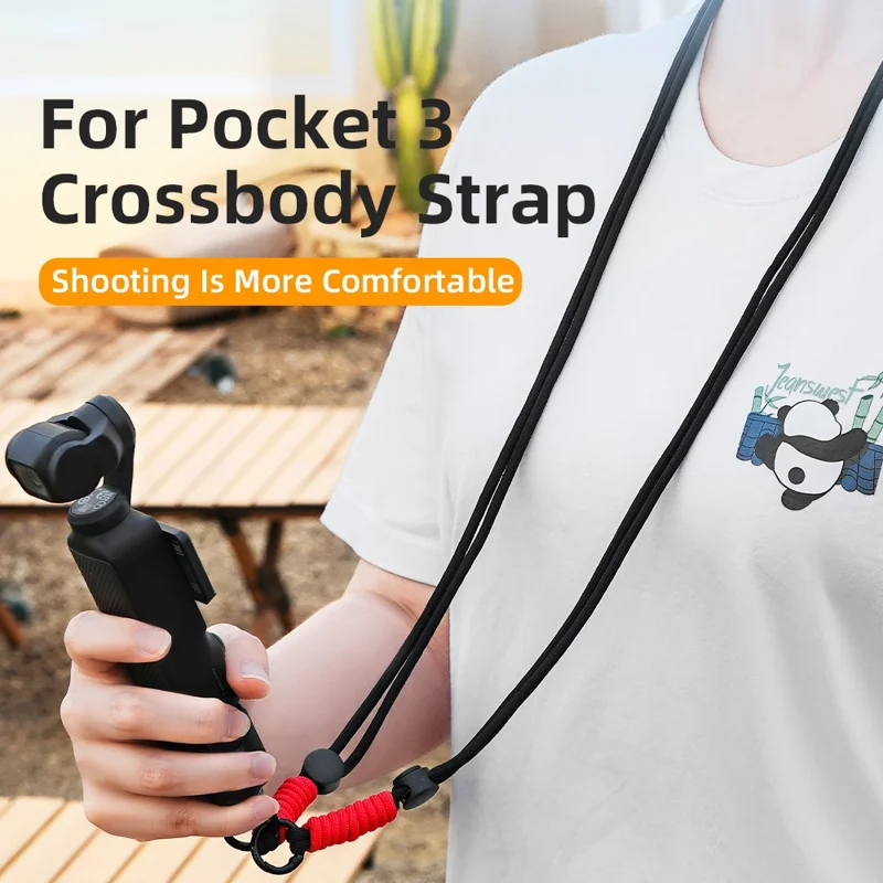 BRDRC Crossbody Strap for DJI Osmo Pocket 3 Camera Nylon Lanyard Neck Hanging Rope - Black