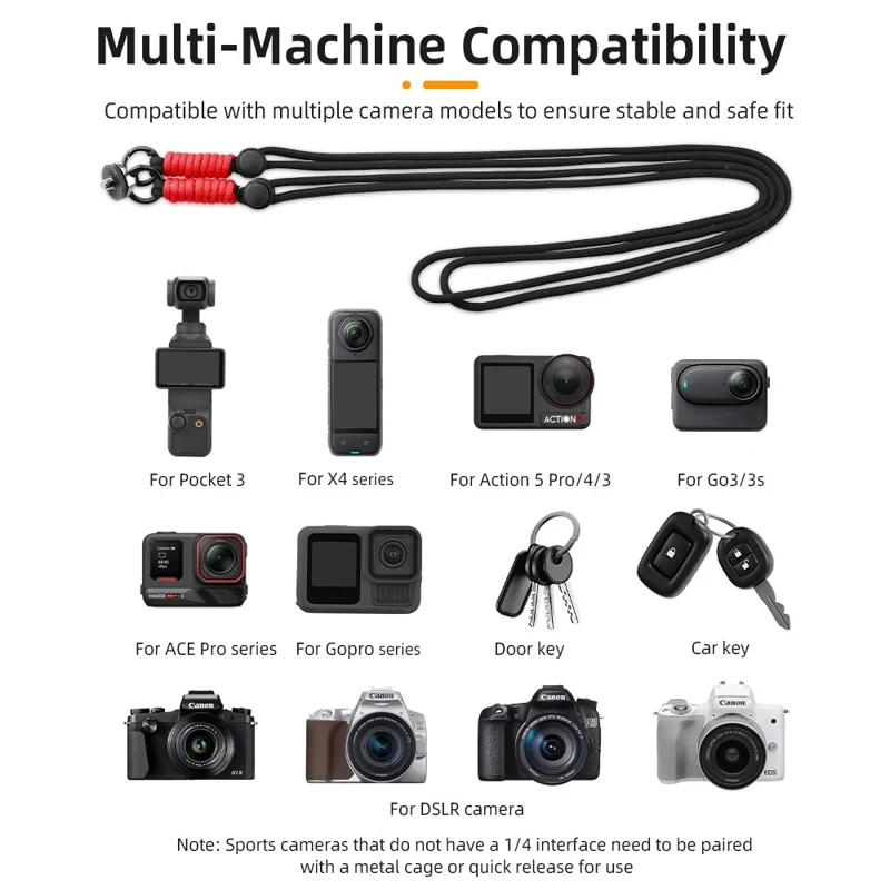 BRDRC Crossbody Strap for DJI Osmo Pocket 3 Camera Nylon Lanyard Neck Hanging Rope - Black