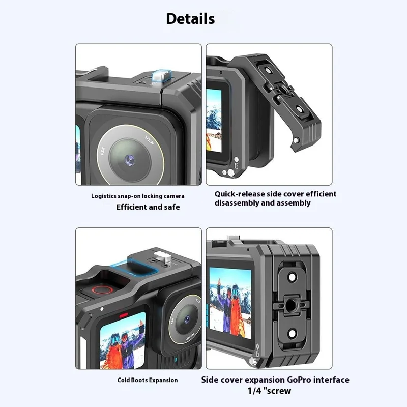 HEPAIL For GoPro Hero 13 / 12 / 11 / 10 / 9 Horizontal Vertical Shooting Frame Aluminum Alloy Camera Cage