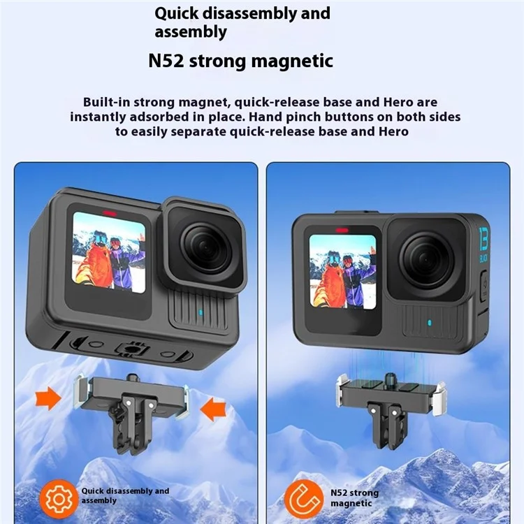 HEPAIL AC67 For GoPro Hero 13 Magnetic Quick Release Base Aluminum Alloy Camera Adapter