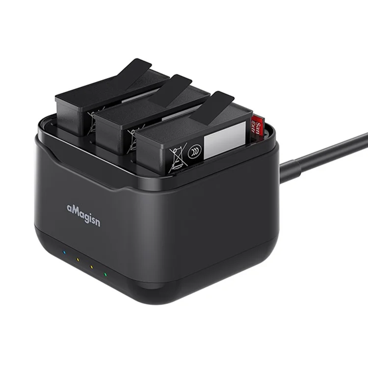 AMAGISN Caricatore triplo per batterie DJI Osmo Action 5 Pro, accessori per fotocamera