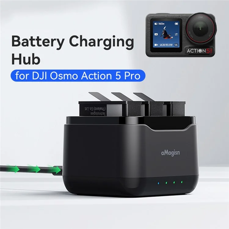 AMAGISN Caricatore triplo per batterie DJI Osmo Action 5 Pro, accessori per fotocamera