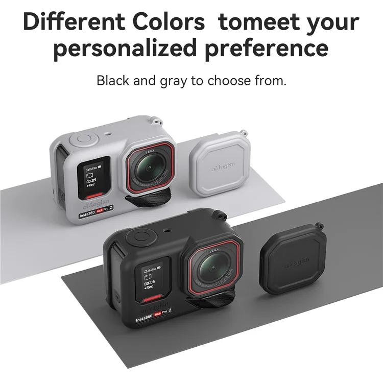 AMAGISN Silicone Protective Case for Insta360 Ace Pro 2 Action Camera Cover with Lens Cap and Carrying Strap - Black