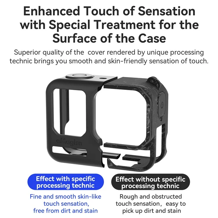 AMAGISN Silicone Protective Case for Insta360 Ace Pro 2 Action Camera Cover with Lens Cap and Carrying Strap - Black