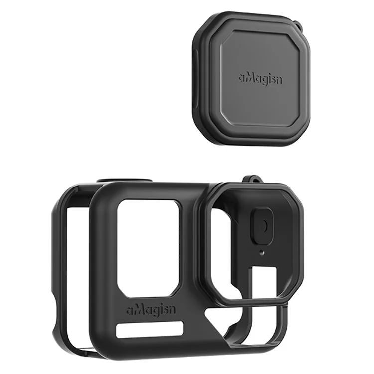 AMAGISN Silicone Protective Case for Insta360 Ace Pro 2 Action Camera Cover with Lens Cap and Carrying Strap - Black