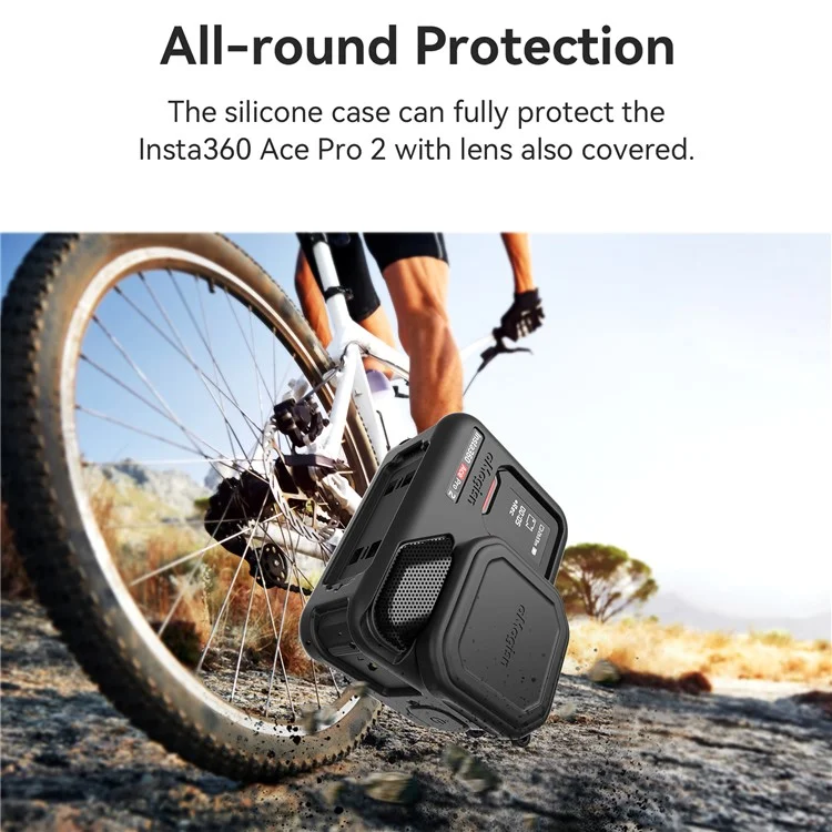 AMAGISN Silicone Protective Case for Insta360 Ace Pro 2 Action Camera Cover with Lens Cap and Carrying Strap - Black