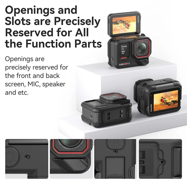 AMAGISN Silicone Protective Case for Insta360 Ace Pro 2 Action Camera Cover with Lens Cap and Carrying Strap - Black