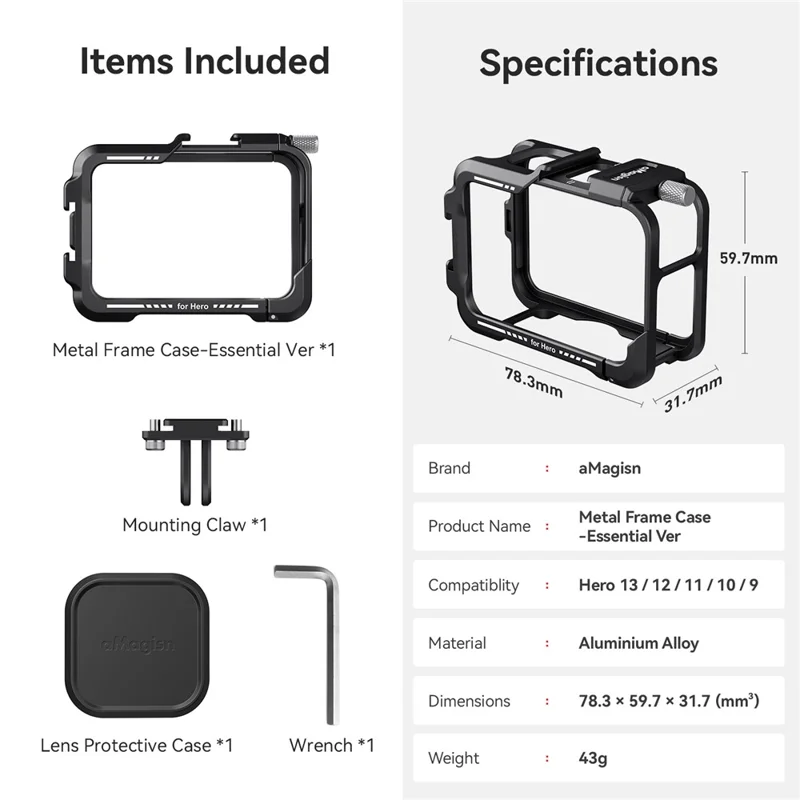 Jaula metálica de protección AMAGISN para GoPro Hero 13 / 12 / 11 / 10 / 9, accesorio para ciclismo y filmación