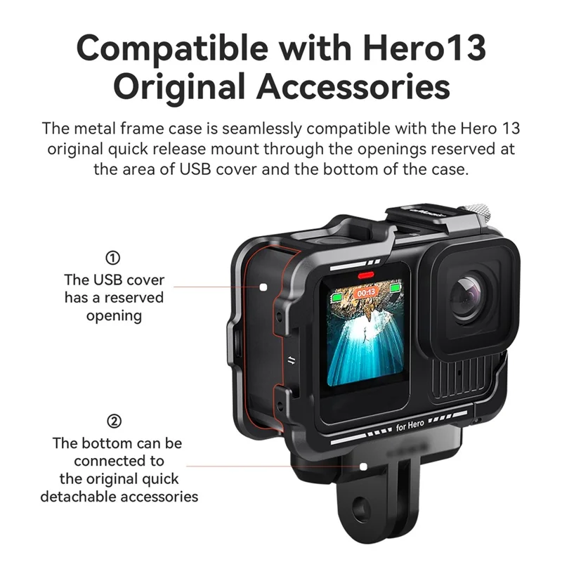 Jaula metálica de protección AMAGISN para GoPro Hero 13 / 12 / 11 / 10 / 9, accesorio para ciclismo y filmación