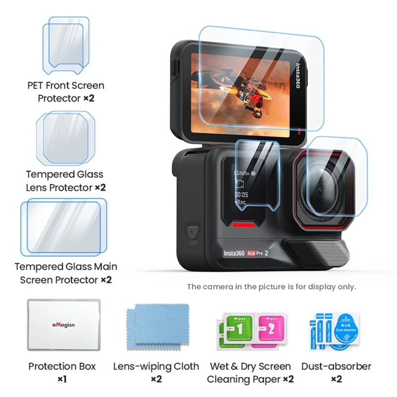 AMAGISN 2Set Pellicola Protettiva per Insta360 Ace Pro 2 Vetro Temperato Pellicola per Obiettivo della Fotocamera 9H Durezza 0,25 mm