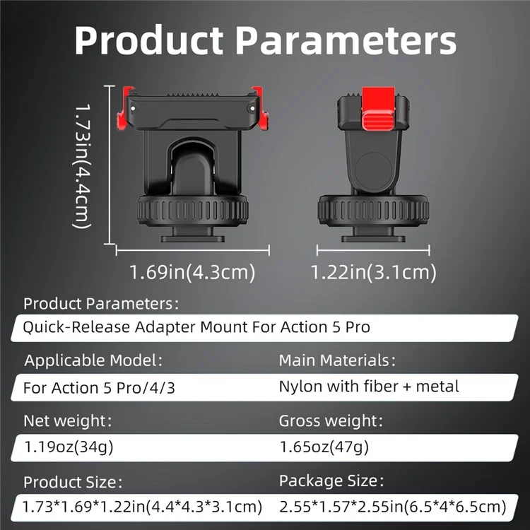 FLYMILE For DJI Osmo Action 5 Pro Camera Mount Quick-Release Base Action Camera Accessories
