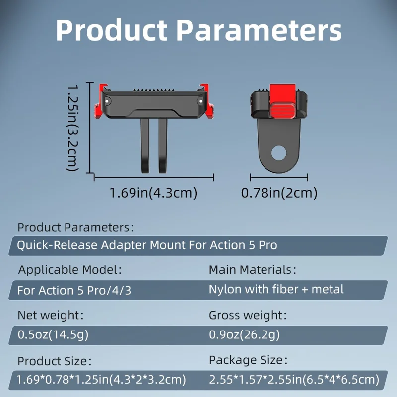Adaptateur d'extension de base de montage à dégagement rapide magnétique FLYMILE pour DJI Osmo Action 5 Pro / 4 / 3
