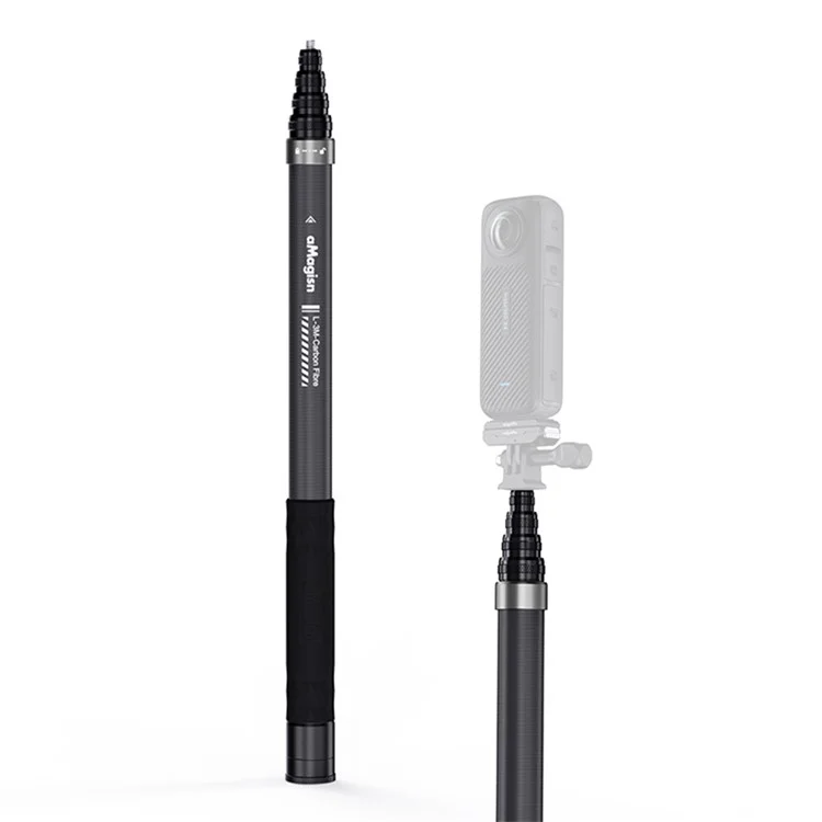 AMAGISN 3m Carbon Fiber Selfie Stick Sports Camera Extension Pole for Insta360  /  DJI  /  GoPro