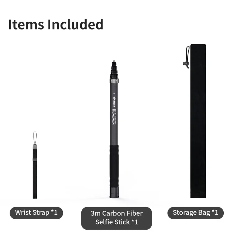 AMAGISN 3m Carbon Fiber Selfie Stick Sports Camera Extension Pole for Insta360  /  DJI  /  GoPro
