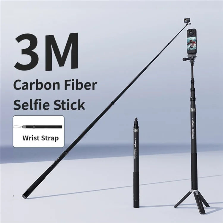 AMAGISN 3m Carbon Fiber Selfie Stick Sports Camera Extension Pole for Insta360  /  DJI  /  GoPro